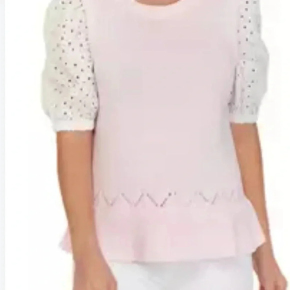 Stylish 2fer blouse & vest look with eyelet puff sleeves lavender Soft cotton M - Picture 8 of 10